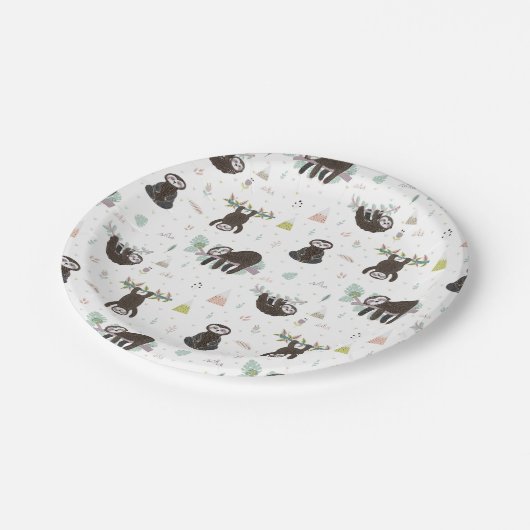 Schläfriges süßes Trägheits-Muster Pappteller (Schrägansicht)