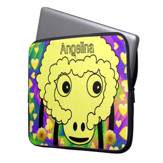 Schlafschaf-Gelbe Herzen Laptopschutzhülle (Vorderseite Links)