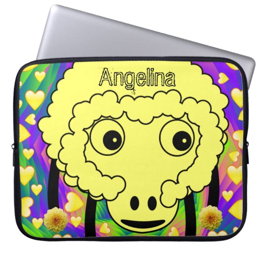 Schlafschaf-Gelbe Herzen Laptopschutzhülle (Vorderseite)