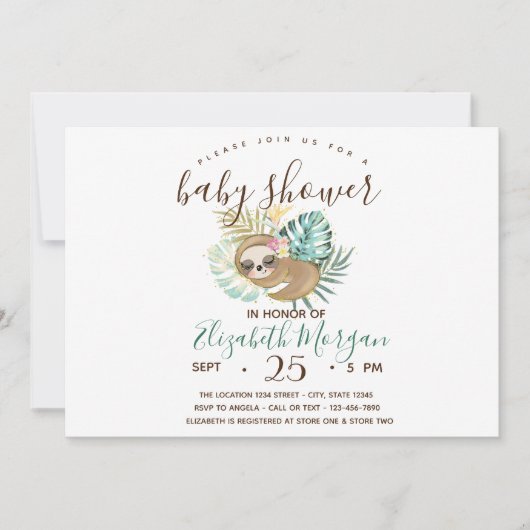 Schlafsessel, Palm, Polka Dots Babydusche Einladung (Vorderseite)