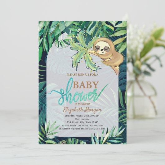 Schlafsessel Summer Palm Leaf Baby Dusche Einladung (Stehend Vorderseite)