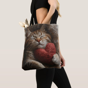 SCHLAFTABBBY-KATZE MIT HERZGESTATTETER PILLOW TASCHE