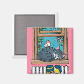 Schlaftablette Katze mit Schmetterling auf Fenster Magnet (Vorderseite/Rückseite)