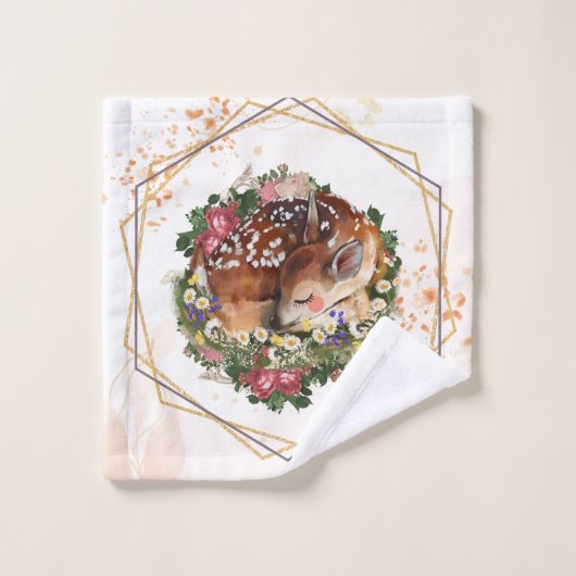 Schlaftier, braune Tiergrafie Badhandtuch Set (Waschlappen)