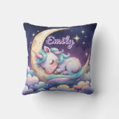 Schlafunkorn auf dem Mond, bearbeitbare Namenskatz Kissen (Rückseite)