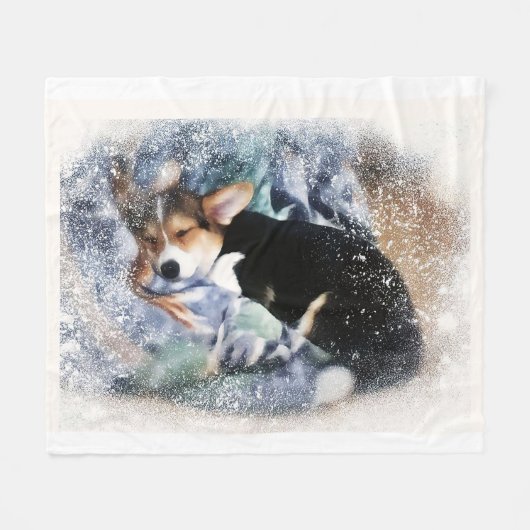 Schlafwalisischer Corgi Fleecedecke (Vorderseite (Horizontal))