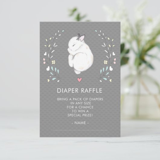 Schlafzimmer Bunny Baby Dusche Windeln Raffle Tick Einladung (Stehend Vorderseite)