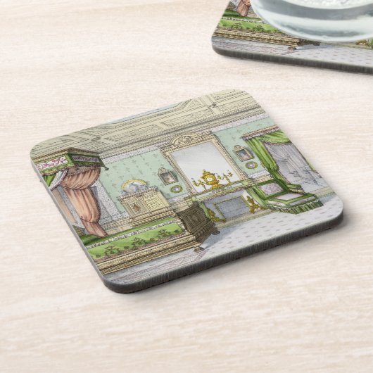 Schlafzimmer in der Renaissanceart (Farbelitho) Getränkeuntersetzer (Linke Seite)