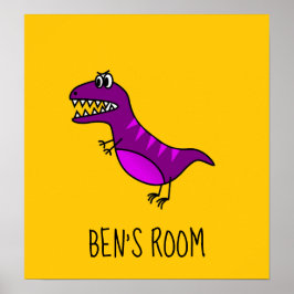 Schlafzimmer mit Niedlichem lila Cartoon Dinosauri Poster