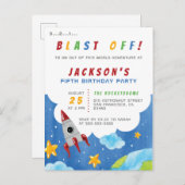 Schlag ab! | Birthday Party im Weltraum Einladungspostkarte (Vorne/Hinten)