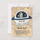 Schlag ab! Moderne Vintage Astronautenkindusche Dankeskarte (Vorderseite)