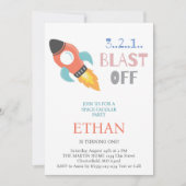 Schlag ab! Weltraumraketenschiff zum Geburtstag Einladung (Vorderseite)