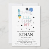 Schlag ab! Weltraumraketenschiff zum Geburtstag Einladung (Vorderseite)