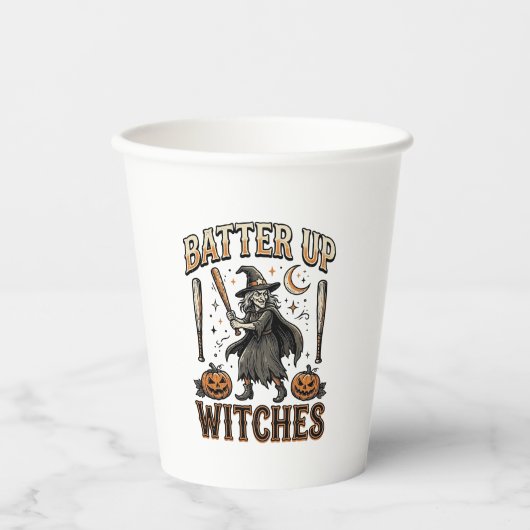 Schlag Hexen Vintage Halloween Baseball Design Pappbecher (Vorderseite)