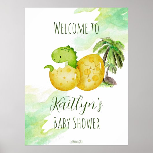 Schläge bald Aquarell grüner Baby Dinosaurier Poster (Vorne)