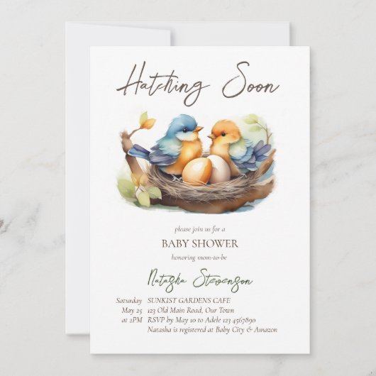 Schläge bald kleine Vögel Nest Frühjahr Babydusche Einladung (Vorderseite)