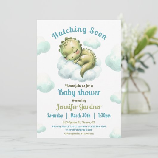 Schläge bald Niedlich Dinosaur Baby Shower Boy Einladung (Stehend Vorderseite)