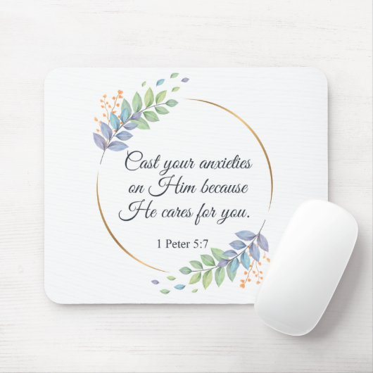 Schlagen Sie Ihre Ängste auf Ihm 1 Peter 5:7 Mousepad (Mit Mouse)
