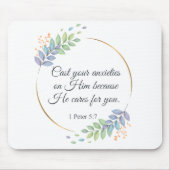 Schlagen Sie Ihre Ängste auf Ihm 1 Peter 5:7 Mousepad (Vorne)