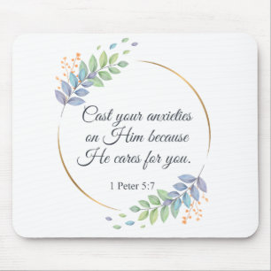 Schlagen Sie Ihre Ängste auf Ihm 1 Peter 5:7 Mousepad