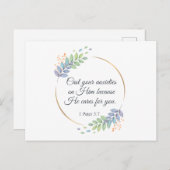 Schlagen Sie Ihre Ängste auf Ihm 1 Peter 5:7 Postkarte (Vorne/Hinten)