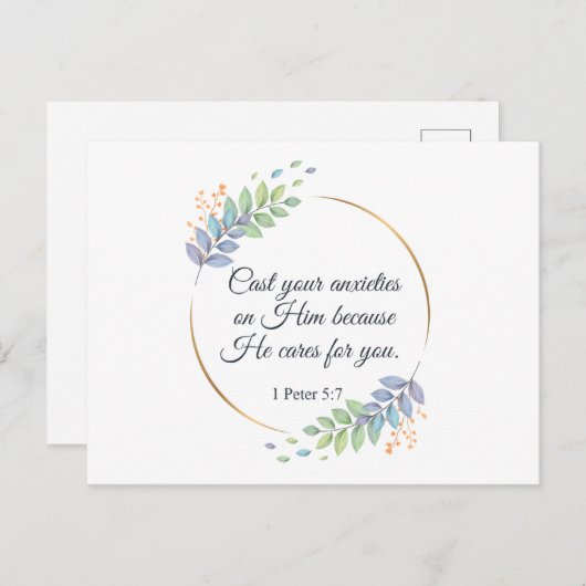 Schlagen Sie Ihre Ängste auf Ihm 1 Peter 5:7 Postkarte (Vorne/Hinten)
