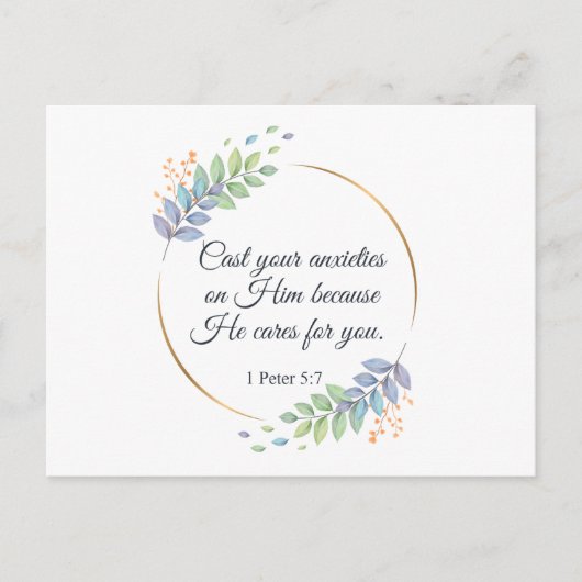 Schlagen Sie Ihre Ängste auf Ihm 1 Peter 5:7 Postkarte (Vorderseite)