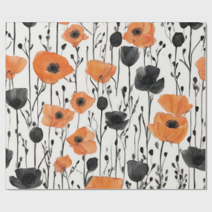 Schlagende orange und schwarze Aquarell-Mohnblumen Geschenkpapier