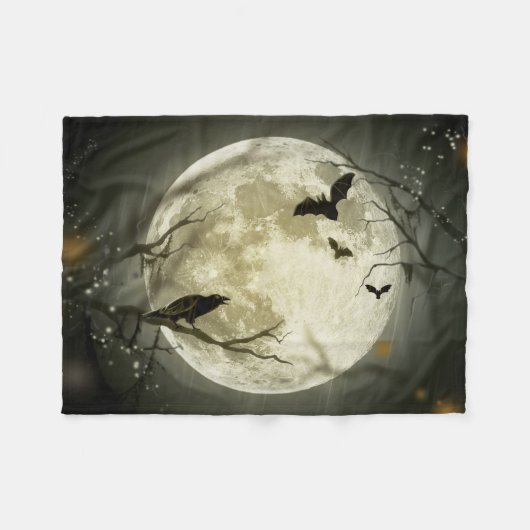Schläger fliegen Krähe sitzt vor Vollmond Fleecedecke (Vorderseite (Horizontal))