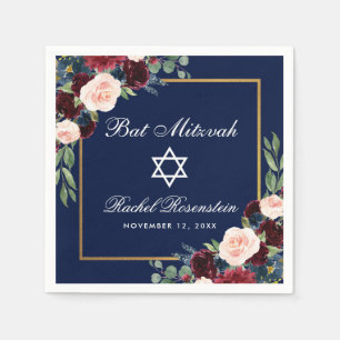 Schläger Mitzvah Burgunder blaues Blumengold Serviette