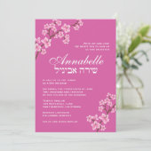 Schläger Mitzvah Einladung Annabelle rosa Blüten (Stehend Vorderseite)