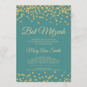 Schläger Mitzvah GoldImitat-GlitzerConfetti Einladung