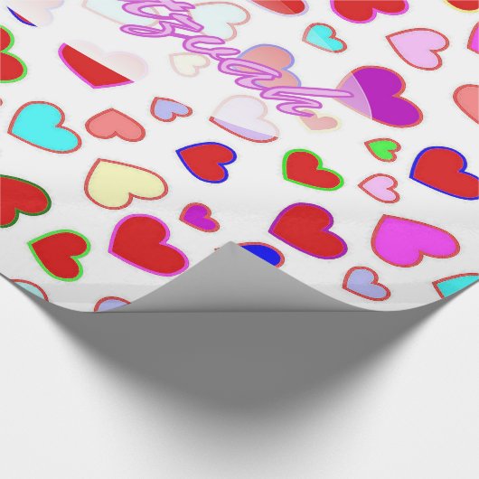 Schläger Mitzvah rosa multi Herz-Packpapier Geschenkpapier (Ecke)