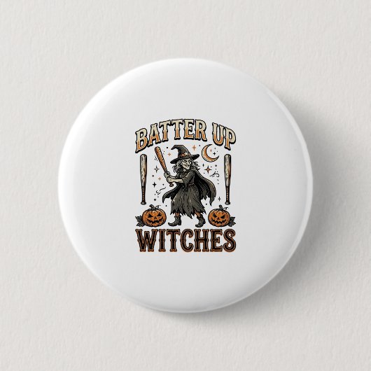 Schlagfertige Hexen Vintage-Halloween-Baseball-Des Button (Vorderseite)