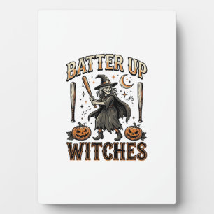 Schlagfertige Hexen Vintage-Halloween-Baseball-Des Fotoplatte
