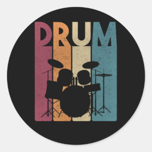 Schlagzeug-Set Vintage Rockmusik Retro-Drummer Runder Aufkleber