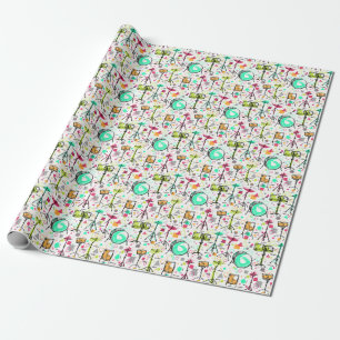 Schlagzeug: Watercolor Memphis Retro. Geschenkpapier