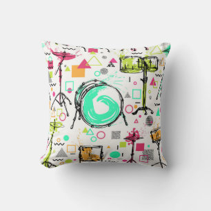 Schlagzeug: Watercolor Memphis Retro. Kissen