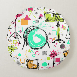 Schlagzeug: Watercolor Memphis Retro. Rundes Kissen