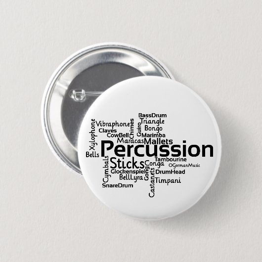 Schlagzeug Word Cloud Black Text Button (Vorne & Hinten)