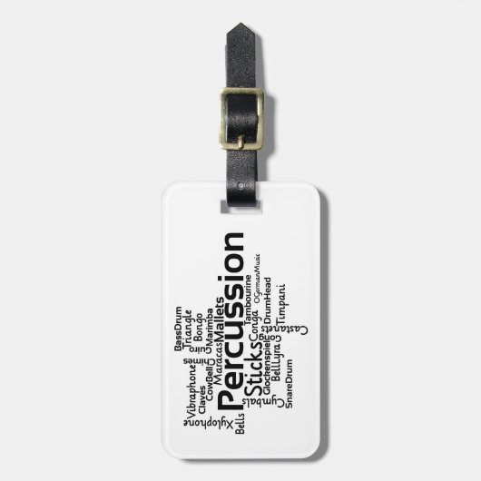 Schlagzeug Word Cloud Black Text Gepäckanhänger (Vorderseite vertikal)