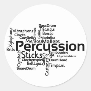 Schlagzeug Word Cloud Black Text Runder Aufkleber