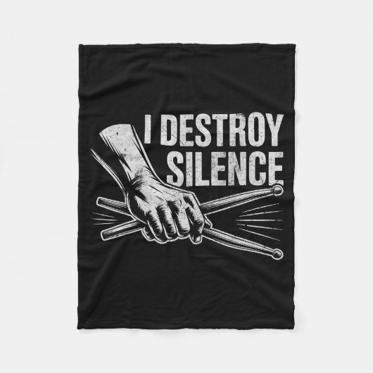 Schlagzeuger Drummer I Destroy Silence Drumming L Fleecedecke (Vorderseite)