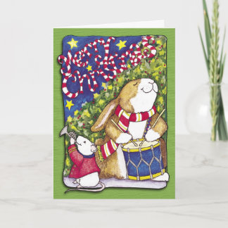Schlagzeuger-Kaninchen, Weihnachtskarte Feiertagskarte