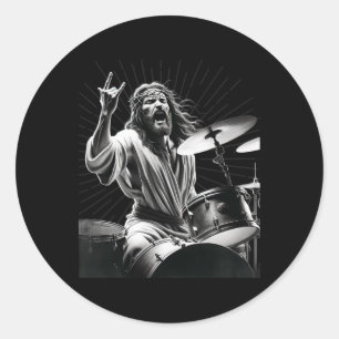 Schlagzeuger Rock Jesus Schlagzeug Runder Aufkleber