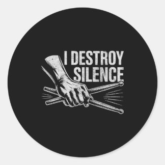 Schlagzeuger Trommler I Destroy Silence Drumming L Runder Aufkleber