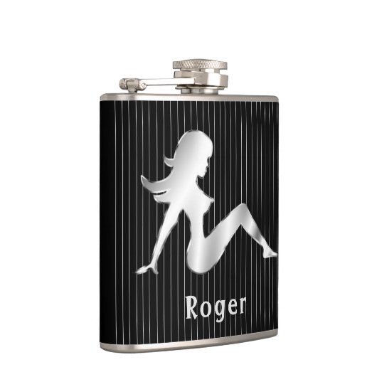 Schlamm-Klappen-Mädchen gezeichnet auf schwarzer Flachmann (Rechts)