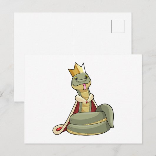 Schlange als König mit Krone Postkarte (Vorne/Hinten)