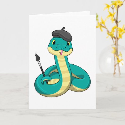Schlange als Maler mit Pinsel Karte (Gelbe Blume)