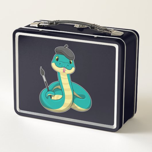 Schlange als Maler mit Pinsel Metall Brotdose (Rückseite)